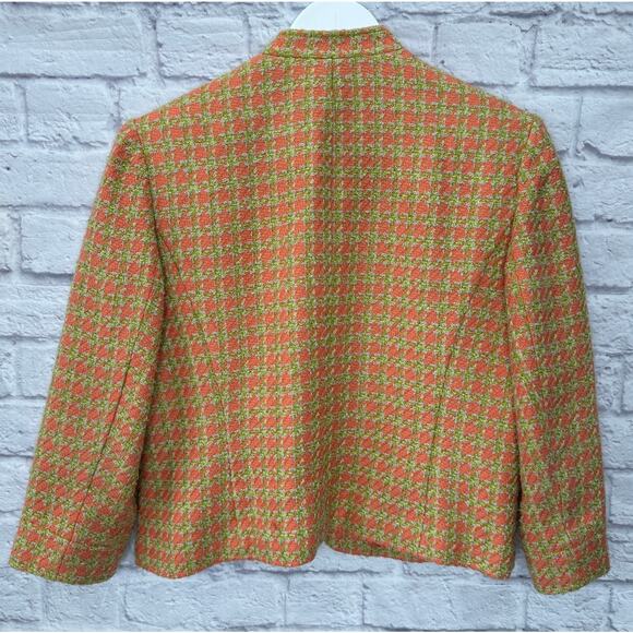 Van Picone Womens Blazer Orange Green Houndstooth Size 12 3/4 Sleeve Spring - Picture 2 of 5
